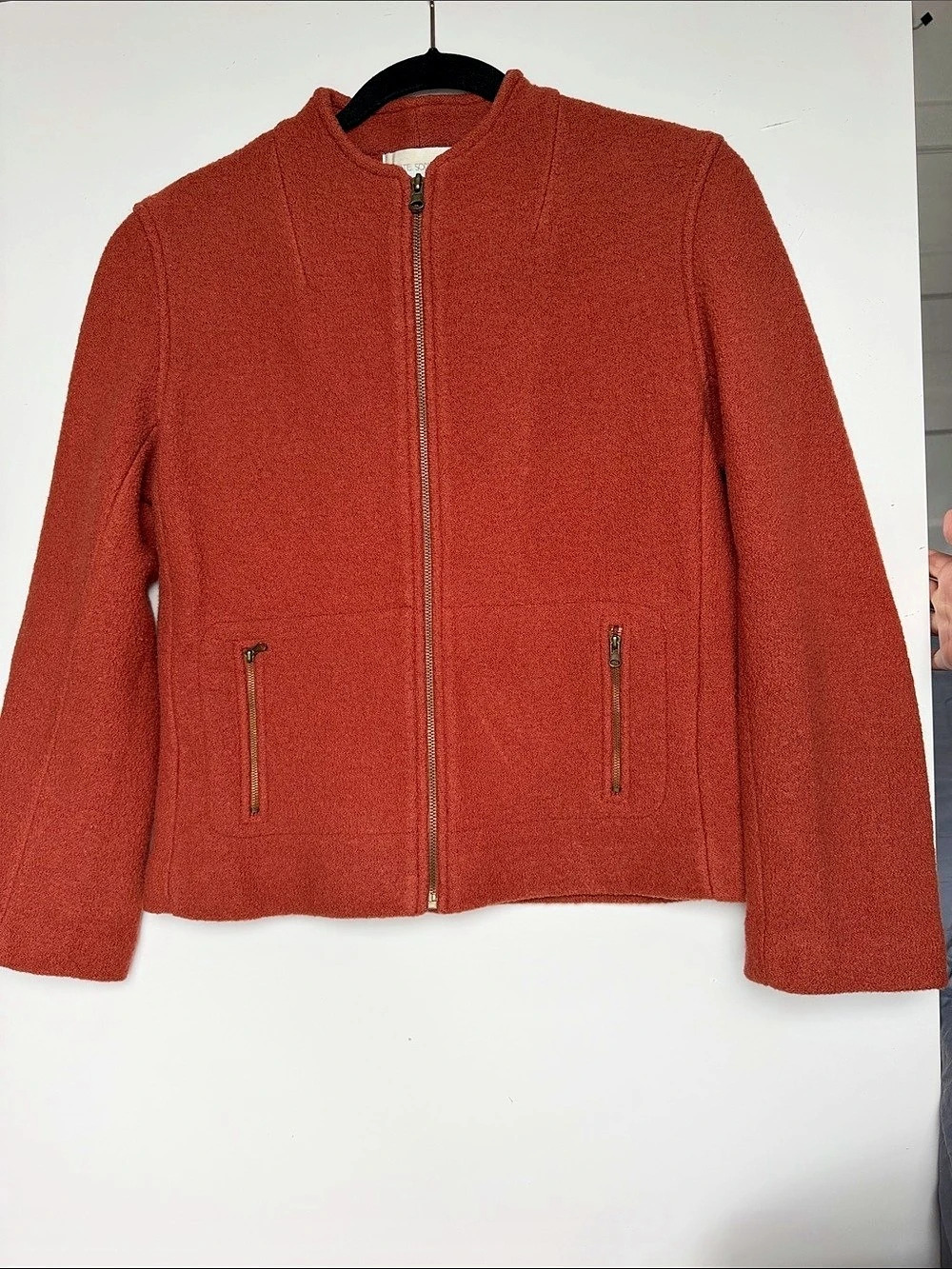 Vintage Petite Sophisticate 100% Wool Rust Orange Zip Jacket Petite S